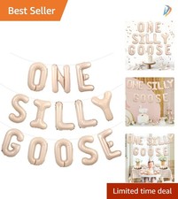 Our Little Goose is Turning One - Beige Balloon Banner for Birthday Festivities