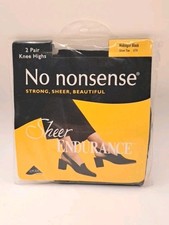No Nonsense Sheer Endurance Knee High's Midnight Black Sheer Toe 2 Pairs HT4
