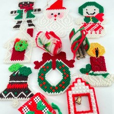 Handmade Needlepoint Plastic Canvas Christmas Ornaments Lot 10 Home Theme VTG