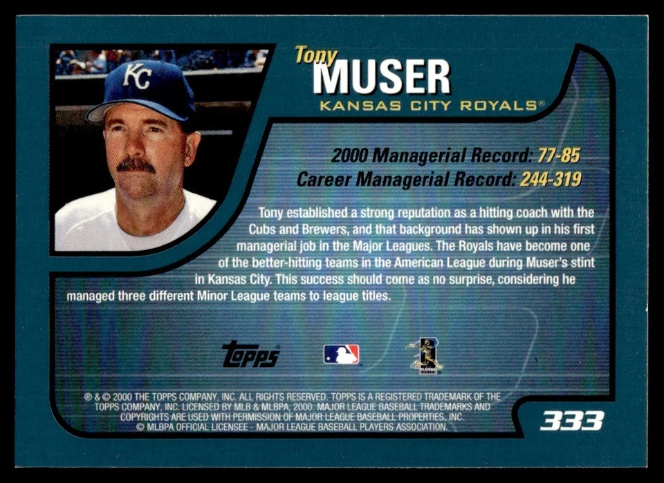 2001 Topps Tony Muser Kansas City Royals #333 - Image 2 of 2