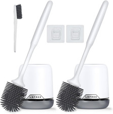 2 Pack Silicone Toilet Brush Set with Ventilated Holder, Floor Standing Wall M
