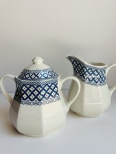 J&G Meakin Wicker Milch Zucker Set Ironstone England blau wei&szlig; vintage