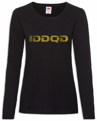 IDDQD Damen Langarm T-Shirt Fun Nerd Geek Code Cheat Gamer Gaming Retro Computer