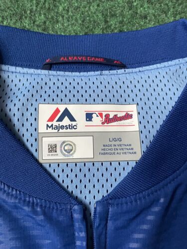 Kansas City Royals Jacket Mens L Blue 1/4 Zip Windbreaker Majestic MLB Warm Up - Picture 2 of 6