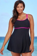 Black Swimdress with Pink Trim Plus Size XXXL New Free Shipping 