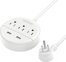 Travel Power Strip with 3Outlet 2USB 5ft Extension Cord Desktop Charging Station