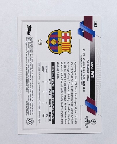 Ansu Fati Red Foil /5 1st Edition Color Match 2023 Topps UEFA #193 SSP Barcelona - Picture 2 of 6