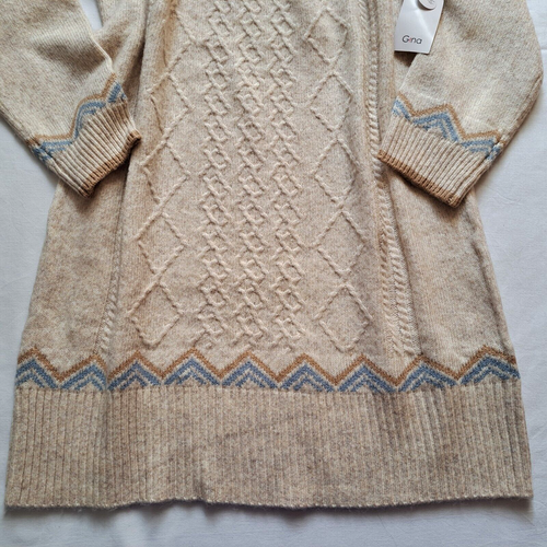 GINA Damen Kleid Strickkleid L 42/44 Norweger Rollkragen beige Wolle 3% dicht - Bild 10 von 15