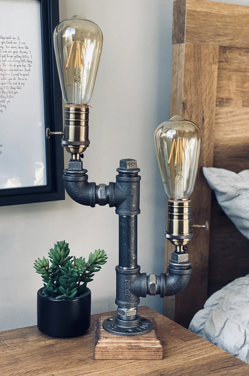 Industrial Rustic Retro Style Pipe Light Steampunk Desk Table Bedroom Lamp Light
