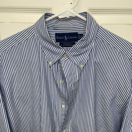 Ralph Lauren Yarmouth Oxford Dress Shirt L/S Blue/White Striped MEN'S 16.5 34/35 - Picture 1 of 7