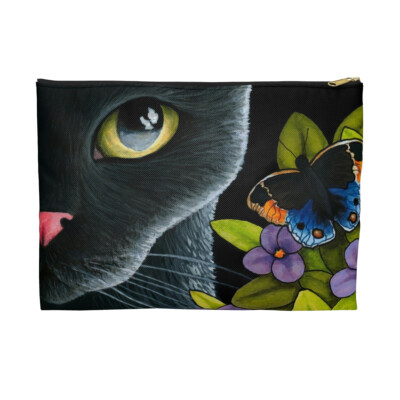 Accessory Pouch Cosmetic Bag Black Cat 557 Butterfly flowers art by L.Dumas