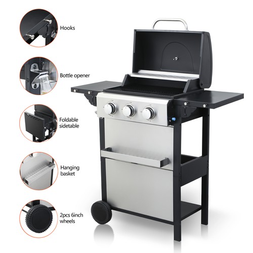 Barbecue a Gas Propano 3 Fuochi, 25650BTU con Filo Smaltato Griglie di Cottura per - Foto 2 di 9