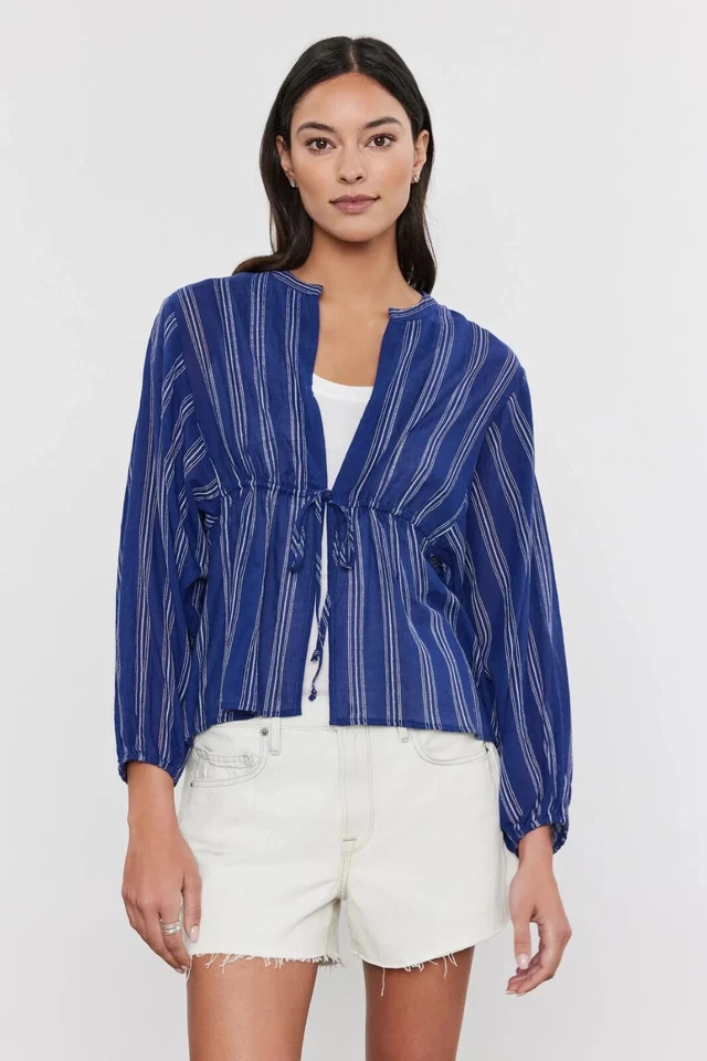 VELVET Por Graham & Spencer Renata Bordado Algodón Rayas Top Crema S $133 H6 Foto 3 de 4