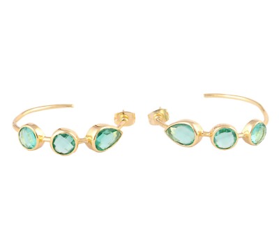 Round Multi Color Hydro Quartz Gemstone Gold Plated Push Back Hoop Bali Earrings