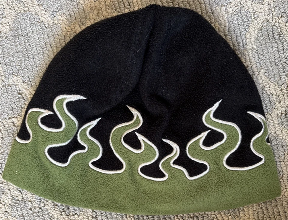 LL Bean Flame Pattern Gorro Polar Gorra Verde/Negro Niños Mediano Foto 2 de 4