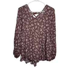 Sugar Fox Blouse Women's Small Boho Cage Babydoll Floral Artsy Top Casual