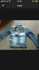 Sixth June Denim Jacket, Leopard Detailing. Size Small. New With Tags