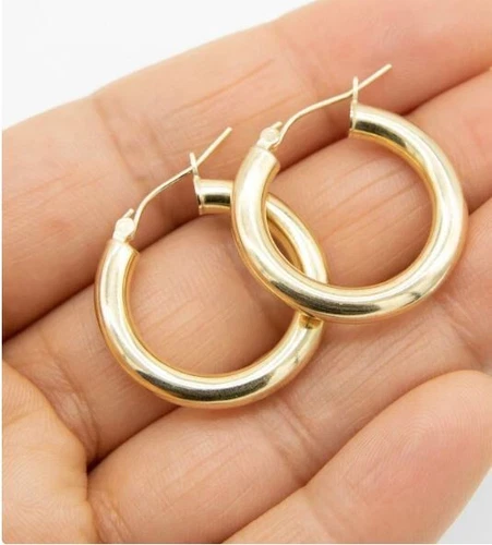 Orecchino a cerchio oro giallo 14 kt lucido 5mm x 30mm 4 grammi chiusura a cerniera - Foto 1 di 1