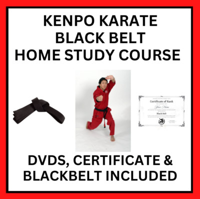 BLACK BELT , CERTIFICATE & 21 DVDS INCLUDED HOME STUDY KENPO KARATE