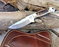 HANDFORGED CUSTOM HUNTING COWBOY KNIFE WITH STAG HANDLE&SHEATH
