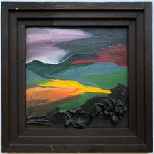 Original Painting SONA HERENYIOVA - ABSTRACT COMPOSITION - OIL/CANVAS/CARDBOARD