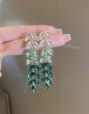 Crystal leaf Dangle Drop Earrings pink green blue leaves Statement Asos UK