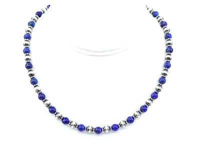 Lapis Lazuli & Sterling Silver Navajo Pearl Beaded Gemstone Necklace Choker