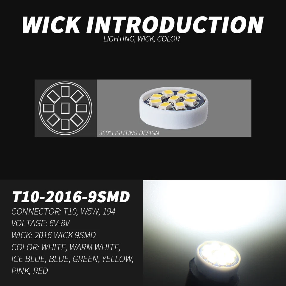 100Pcs DC AC 6V 8V T10 W5W 2825 158 192 168 194 Pinball LED Wedge Light bulbs - Image 3 of 4