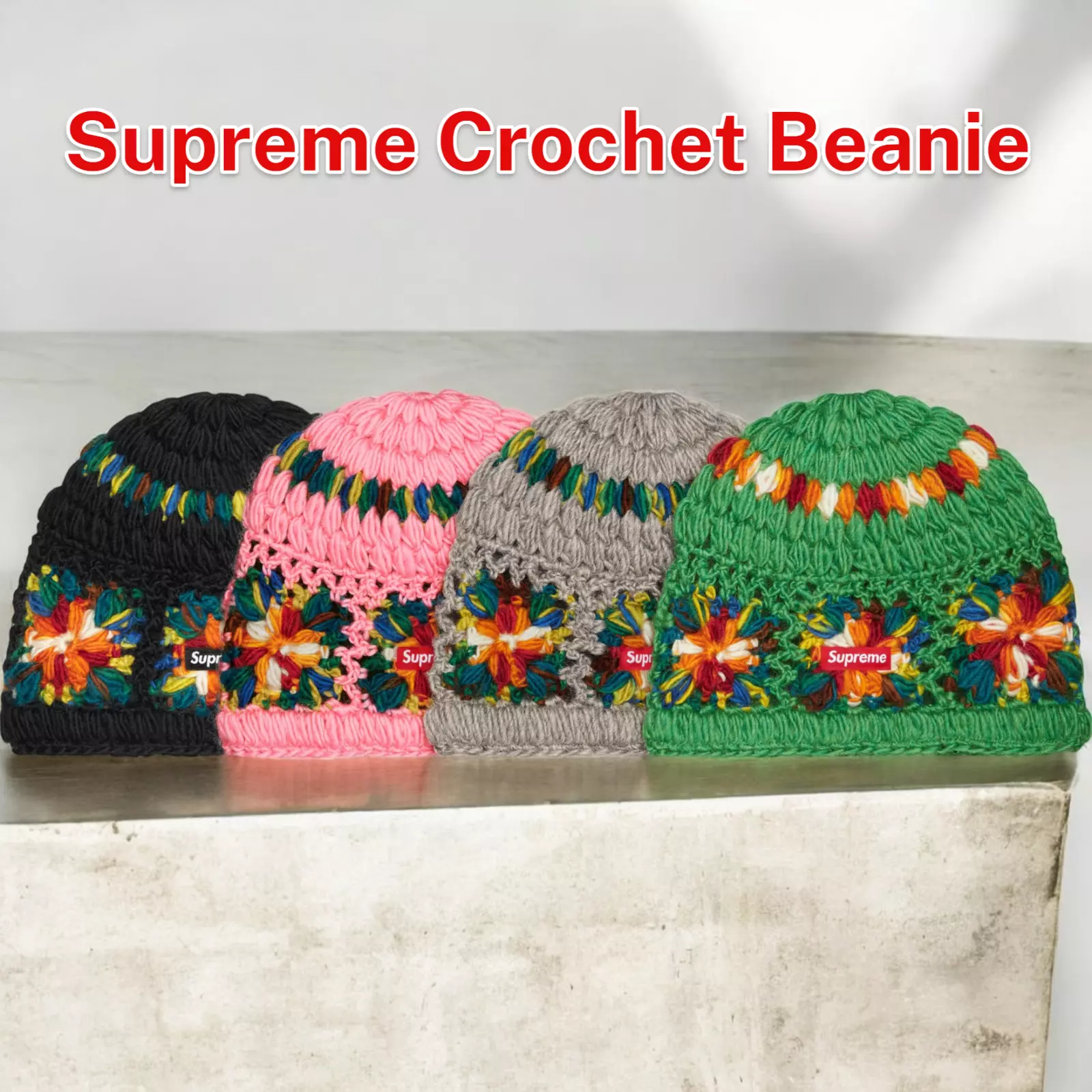 Bonnet Supreme Crochet 4 Couleurs Unisexe JAPON Nouveaux Produits Authentique
