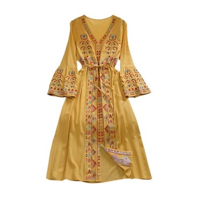 Damen Kleid Streetwear Baumwolle Bestickt Blumen Atmungsaktiv Freizeit Bequem V