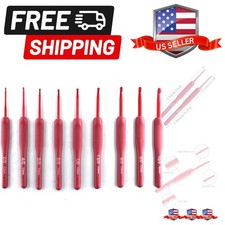 9PCS Red Crochet Hooks Ergonomic Soft Grip Crochet Hook Set, 2.0-6.0mm Croche...