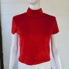Vintage 1970's You Babes Red Velvet Top Women's Size M Made in USA