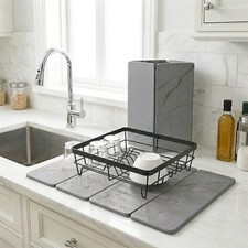 Stone Drying Mat for Kitchen Counter,24" 16" Diatomaceous Earth Dish Drying