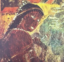 Bath Maid Original Antique Vintage Fine Art INDIA Print Poster Ajanta Caves Wall