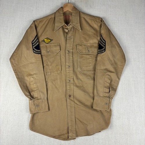 Vintage WWII Sanforized Military Yale Sergeant Regulation Button Shirt Small