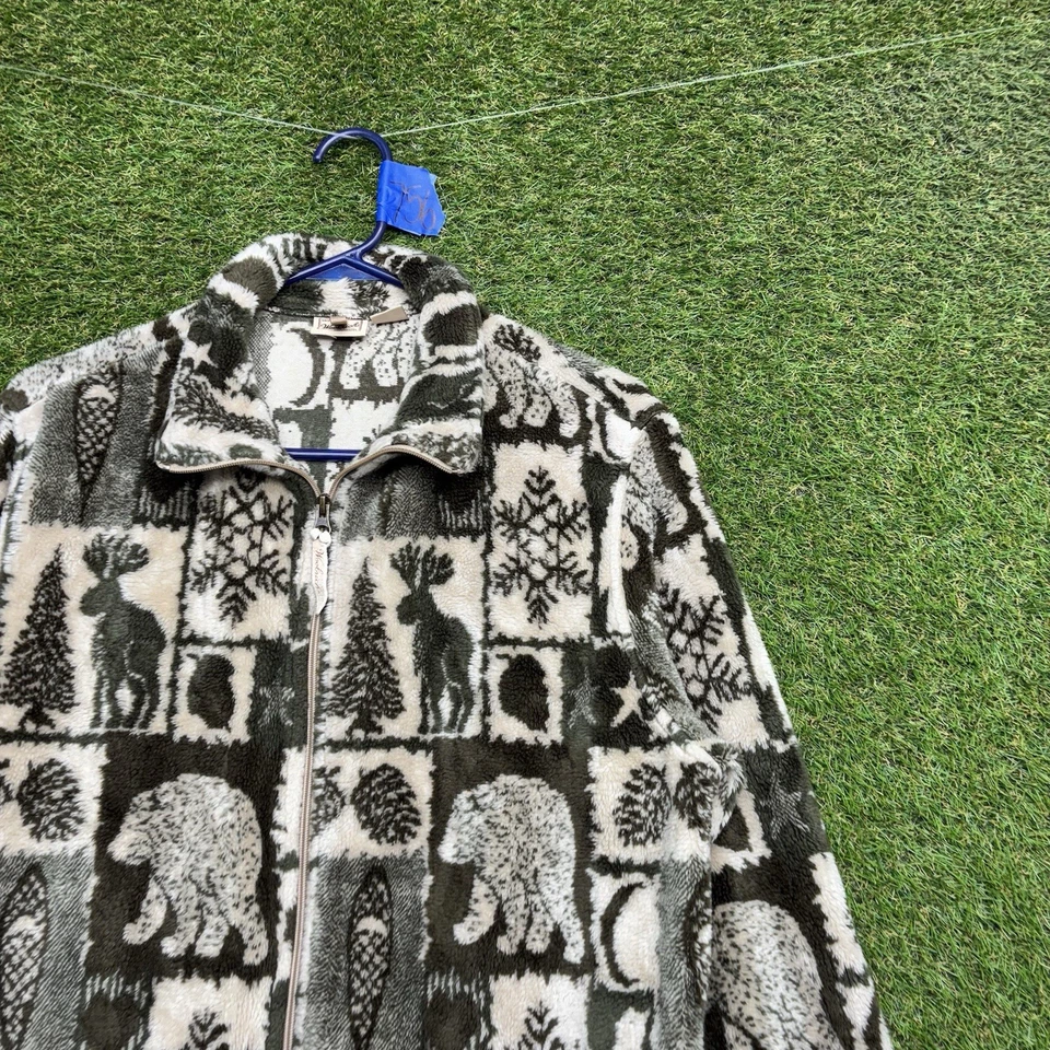 Vintage Nature Cardigan Sweater Womens Large Ridge North Country Fleece AOP Zip - Image 3 of 4