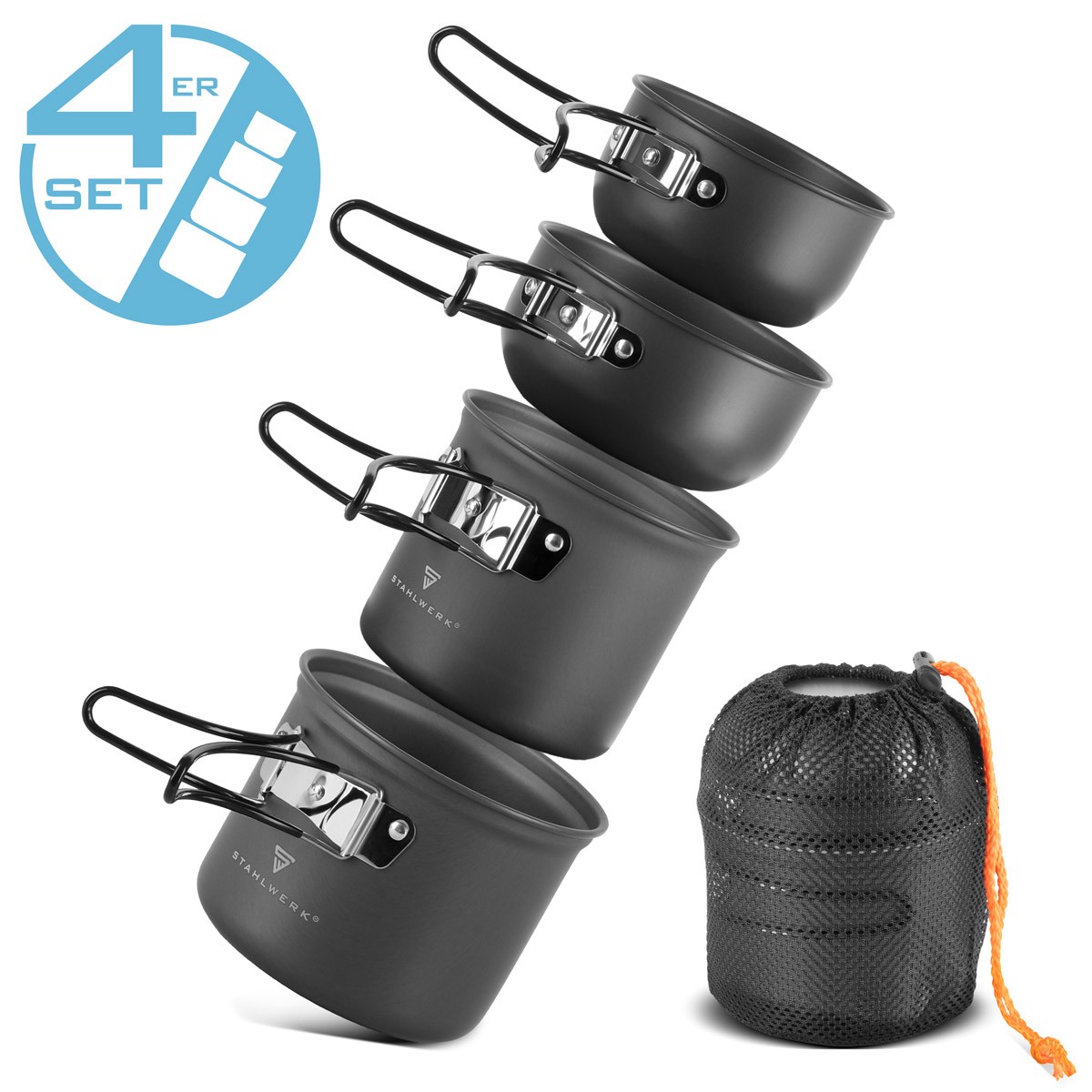 STAHLWERK camping cooking pot set 4-piece outdoor aluminum pot set camping dishe