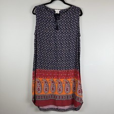 Beach Lunch Lounge Dress Womens Large Multi Paisley Geometric V-Neck Boho Resort