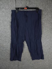 Jams World Pants Womens Medium Blue Indigo Crop Relaxed Rayon USA Drawstring