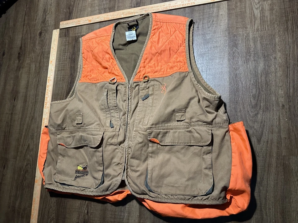 Browning Vest Mens Size 2XL XXL Pheasants Forever Tan Brown Blaze Orange REACTAR - Image 3 of 4