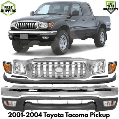 Front Bumper Chrome Steel & Headlights Kit For 2001-2004 Toyota Tacoma