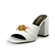 Versace Women's White Gold Medusa Heeled Sandals Mules Shoes US 9 IT 39