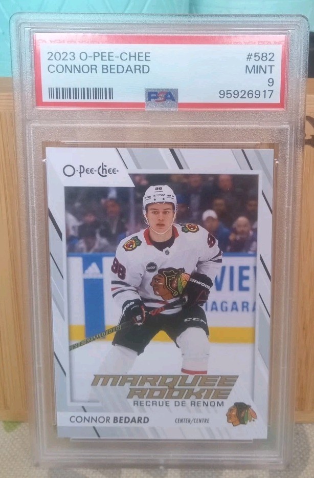 Connor Bedard 2023 O-Pee-Chee OPC Marquee Rookie RC #582 PSA 9