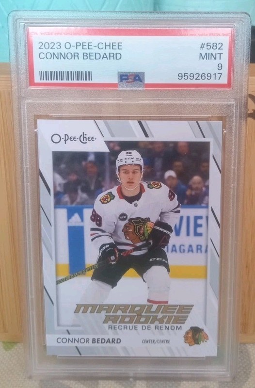 Connor Bedard 2023 O-Pee-Chee OPC Marquee Rookie RC #582 PSA 9