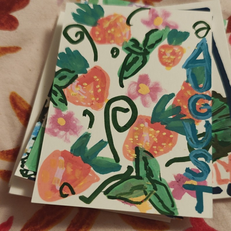 BY Emily Meinert Floral "AUGUST"  Designed ACEO Contemporary Strawberry 