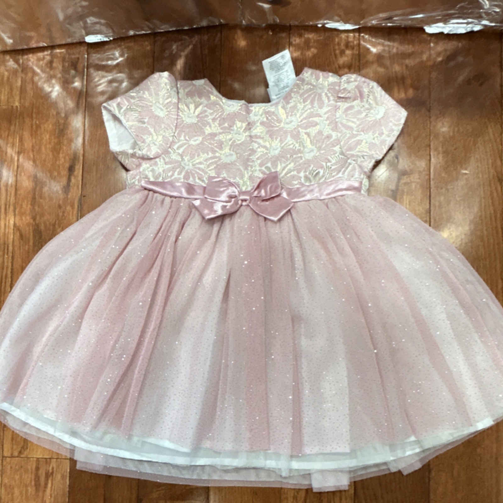Nannette Baby Girls Pink Ivory Floral Fit & Flare Dress 12M Knee Length Tulle