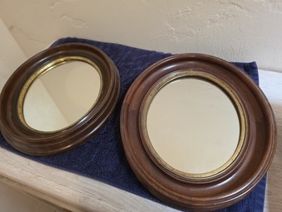 Two Antique Victorian Oval Deep Well Solid Walnut Framed Wall Mirrors 13  X 11 