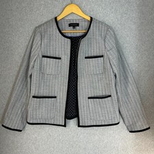 Talbots Blazer Jacket Womens Size 12 Black White Tweed Trim Open Front Career