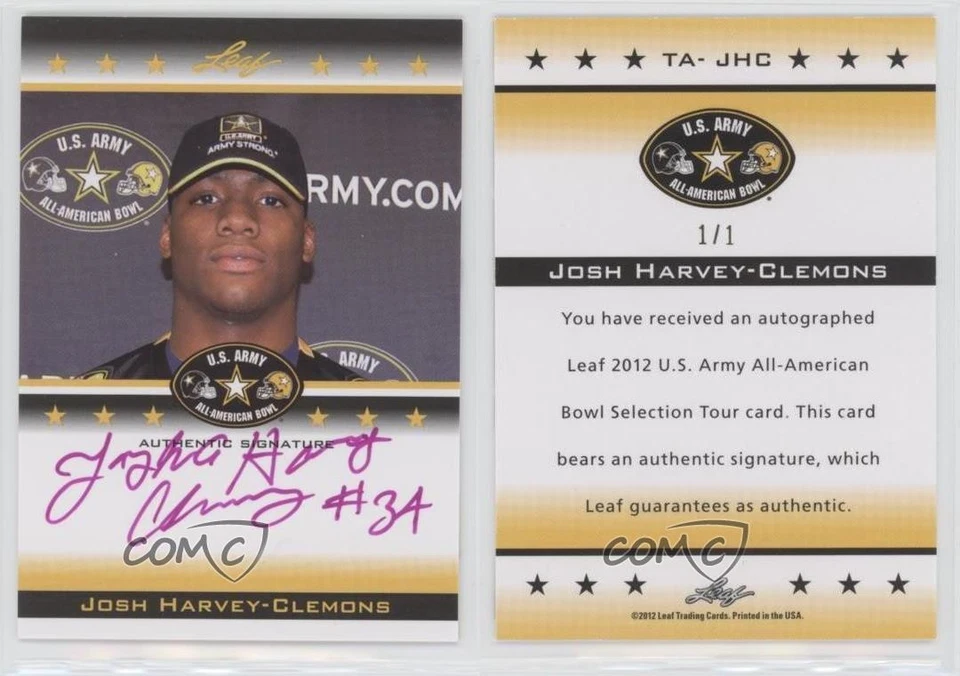 2012 Leaf US Army All-American Bowl 1/1 Josh Harvey-Clemons #TA-JHC Auto 5s3 - Image 3 of 3
