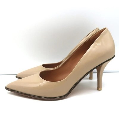 Givenchy Zipper Pumps Beige Nude Patent Leather Pointed Toe Heels Studded 37
